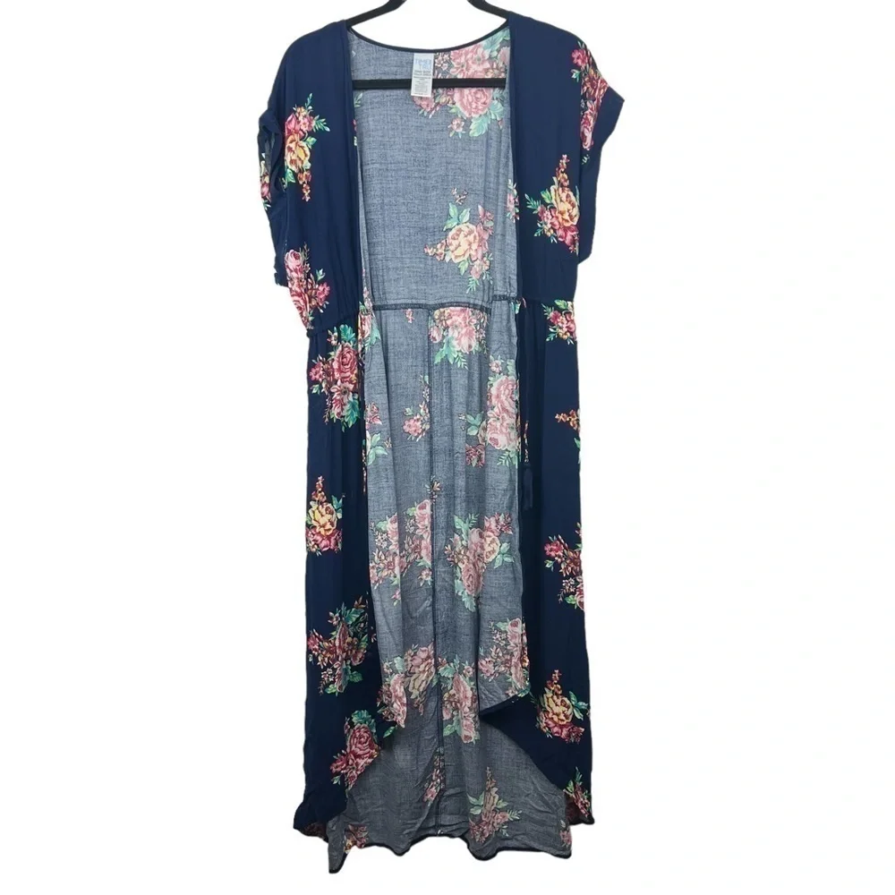 Time and Tru Blue Floral Hi Low Swim Cover Up One Size